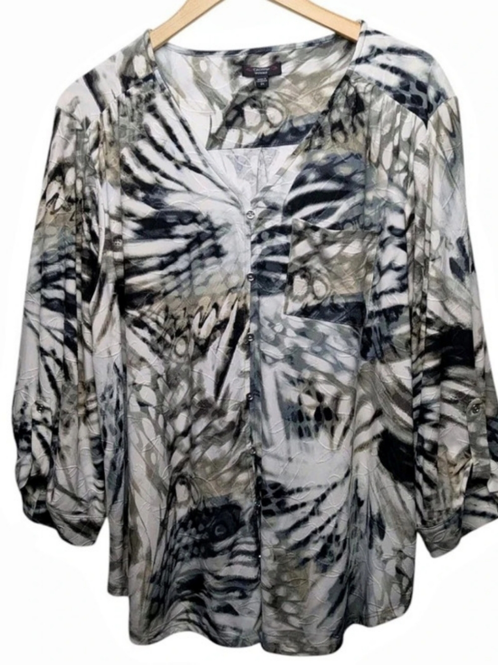 Cocomo Woman Animal Print Blouse in Gray & Black Size 2X